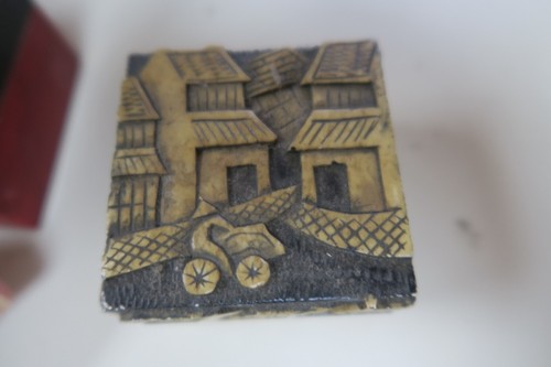 Set of 2 Vietnamese Asian Soapstone or Marble Carved Trinket Box 2.5" Square - Picture 9 of 9
