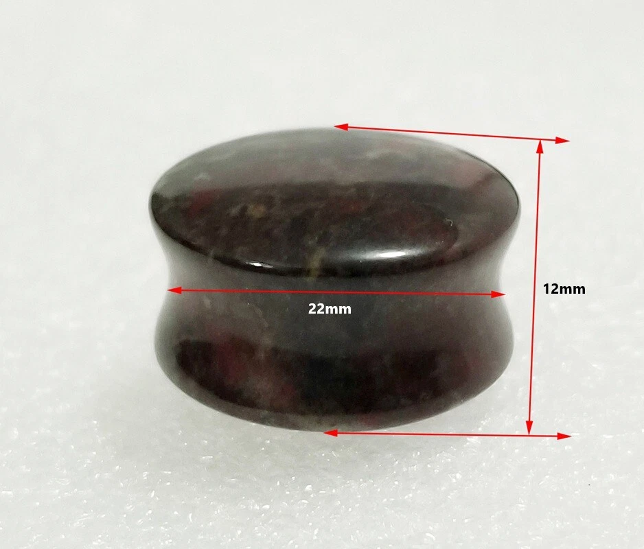 PAR de tapones medidores de oreja de silla de montar acampanada doble piedra de sangre de pollo natural orgánica Foto 3 de 3