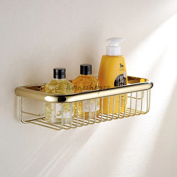 Carrito de ducha de baño de latón macizo dorado montado en la pared estante cesta de almacenamiento soporte Foto 2 de 4