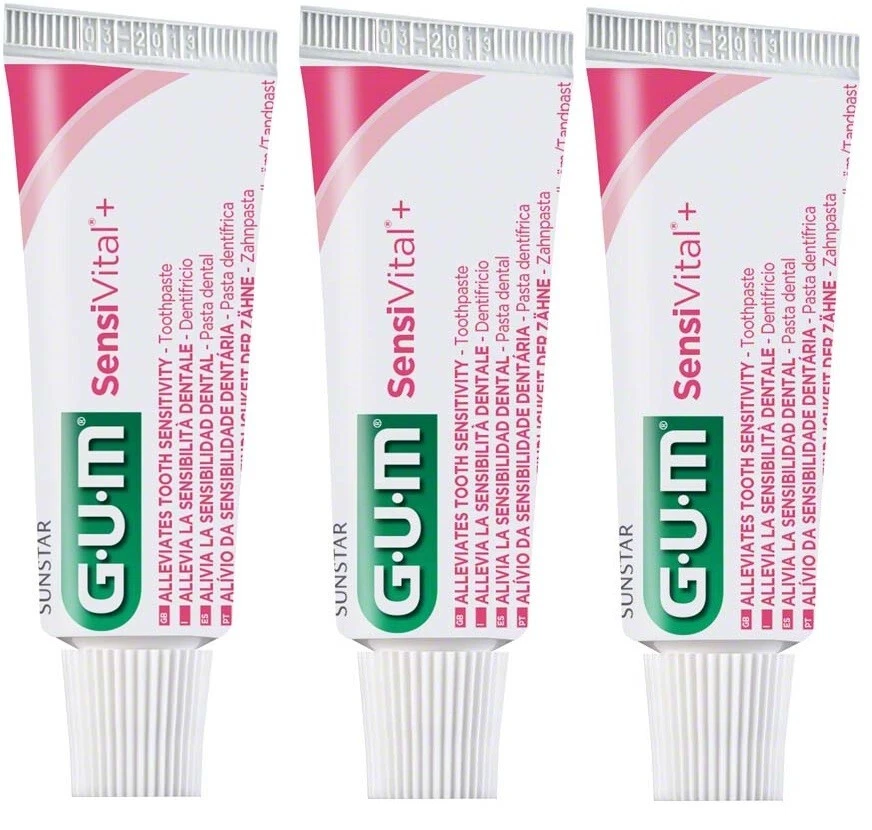 3x12ml GUM SensiVital+ gel empfindlich Zähne Kälte Pflege Zahnpasta Reise Kinder