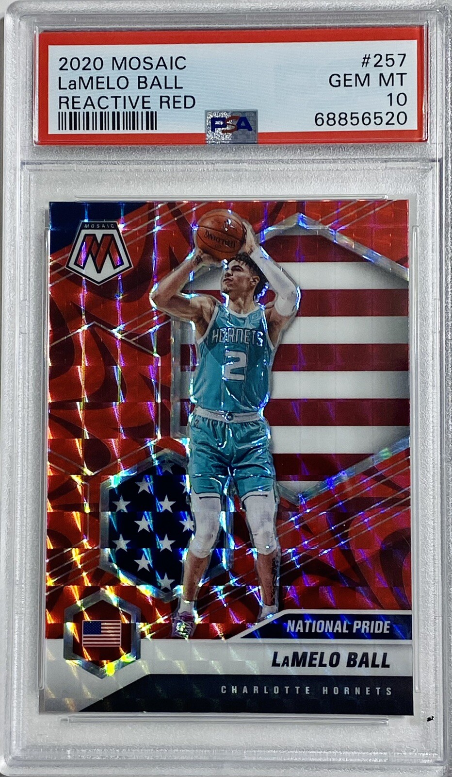 2020 MOSAIC LAMELO BALL NBA REACTIVE RED PRIZM ROOKIE RC #257 PSA 10 Gem Mint