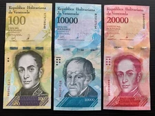 3 PCS Venezuelan Animal Banknotes Lot. Venezuela Paper Money Currency Set. UNC