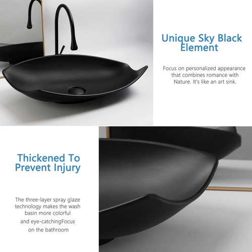 Stone Resin Bathroom Vessel Sink Basin Bowl Black Mixer Faucet Drain Tap - Picture 5 of 52