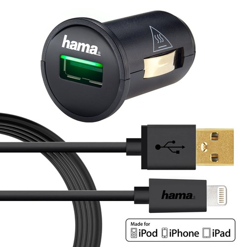 Chargeur de voiture hama MicroCube 12 watts/2,4 ampères + connecteur USB Lightning U6108995 - Photo 1 sur 6