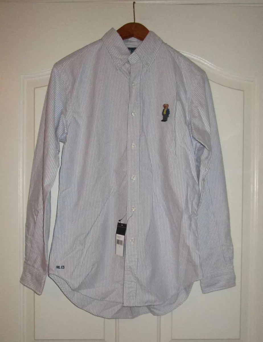 NWT Rare Polo Ralph Lauren Men Bear Dress Shirt White Striped RL