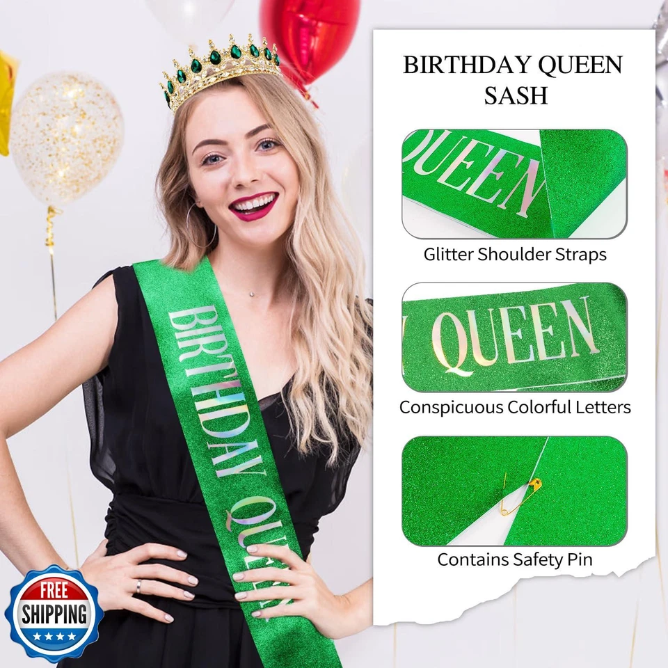 KICOSY Faja y Tiara Cumpleaños Reina - Corona y Faja de Cumpleaños Verde para Mujer Foto 4 de 4