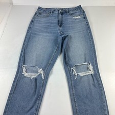 American Eagle Jeans Women's 6 Mom Jean High Rise Blue Whiskers Distressed Denim