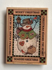 Christmas Warms The Heart Greeting Snowman Rubber Stamp Hero Arts 1996