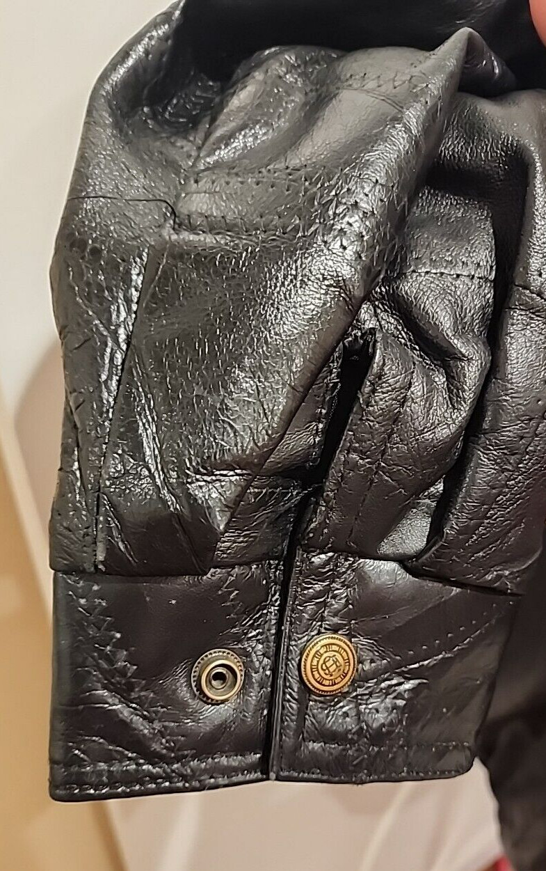 Leather Bomber Jacket Men's Large Patchwork Black… - image 10