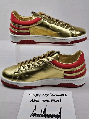 IN HAND! President Trump GOLD Limited #987/1000 Never Surrender Sneakers M13 Trump launches $399 gold  main image 2