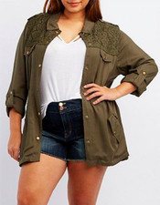Charlotte Russe Plus Size Crochet-trim Jacket Dark Olive Size 2x