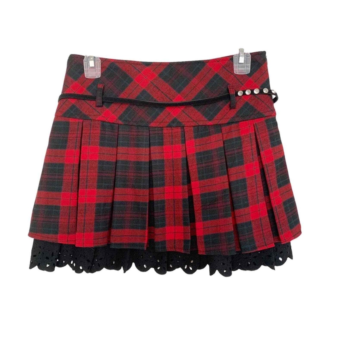 MZG Red Black Tartan Plaid Pleated Mini Skirt NWOT
