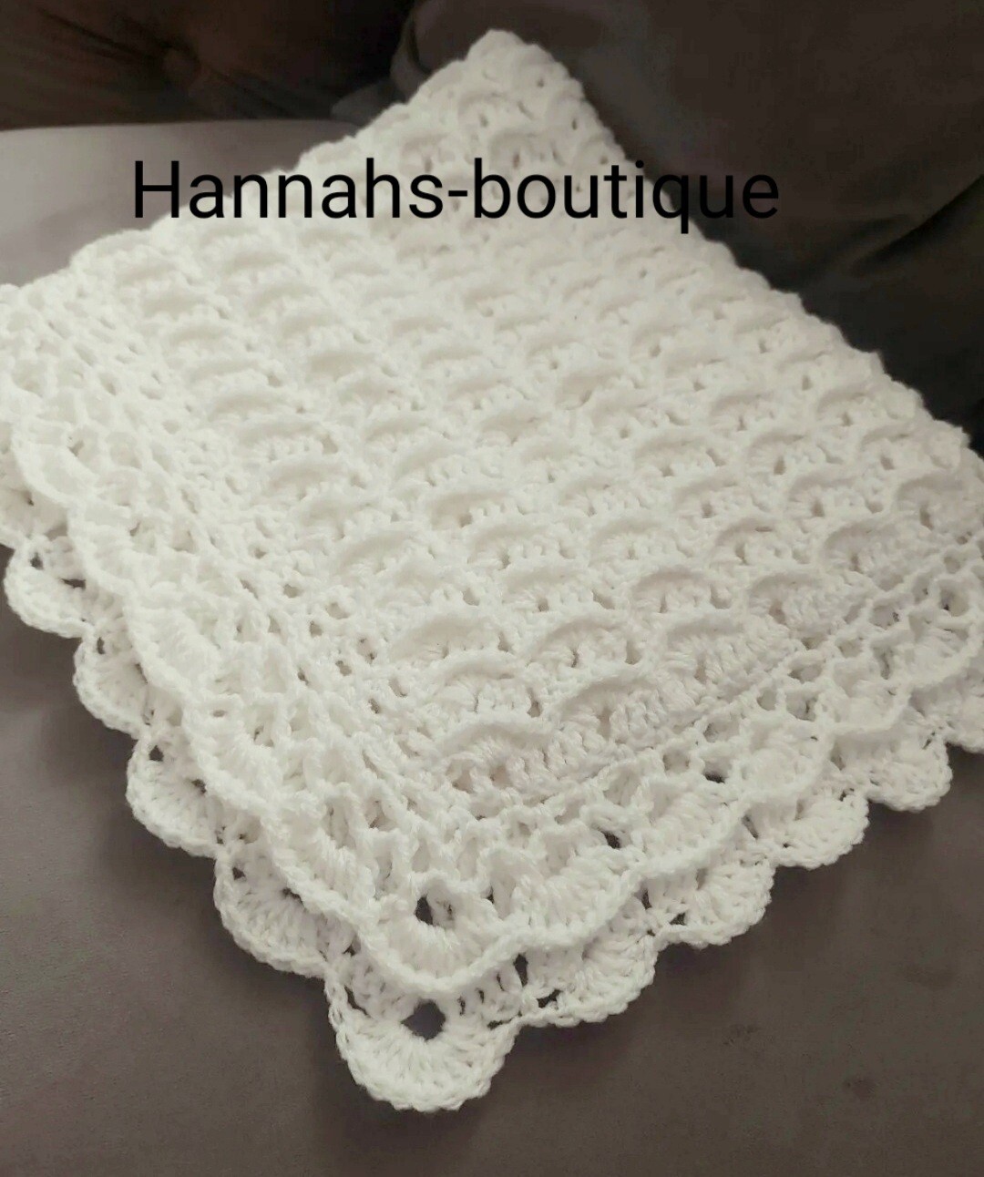 White baby girl unisex hospital blanket throw Spanish romany knitted