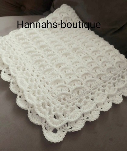 White baby girl unisex hospital blanket throw Spanish romany knitted crochet