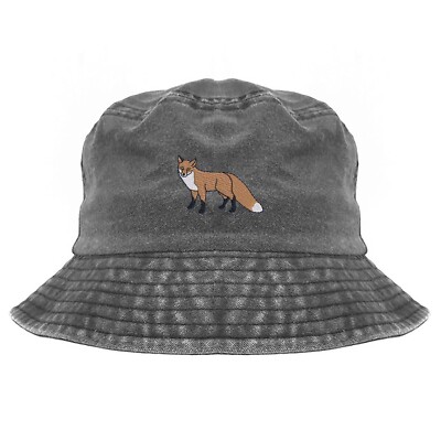 Fox embroidered bucket hat, pigment dyed camping hat - Main Image