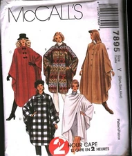 7895 Vintage McCalls SEWING Pattern Misses 90s Front Buttoned Cape Poncho UNCUT