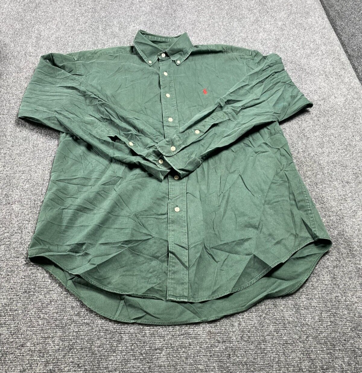 Ralph Lauren Men's Green Cotton Long Sleeve Button-Down Shirt Size 46 Chest