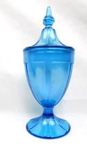 Vintage Fenton Blue Apothecary Jar Covered Candy Dish Urn 9"  ***AS IS***