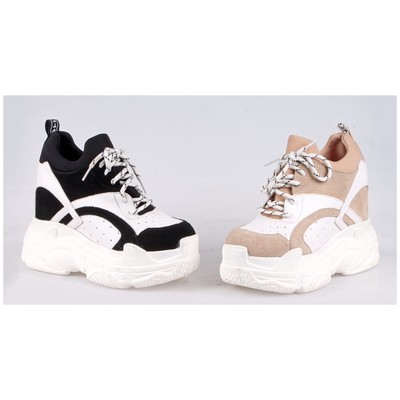 Anthony Wang CANTALOUPE Black Hidden Wedge Lace Up Platform Athleisure Sneaker