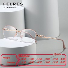 Metal Oval Anti Blue Light Nearsighted Glasses Women Half Frame Myopia Glasses