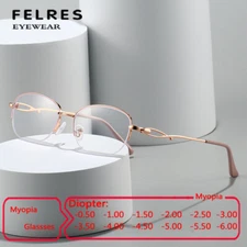 Metal Oval Anti Blue Light Nearsighted Glasses Women Half Frame Myopia Glasses 