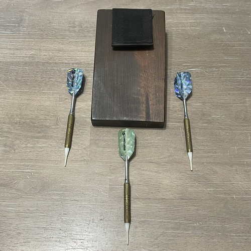 3 Sportcraft Darts With Homemade Wooden Storage Case Plastic Tip 10g Hook + Loop