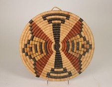 Hopi Coiled Basket Tray with Moth Motif