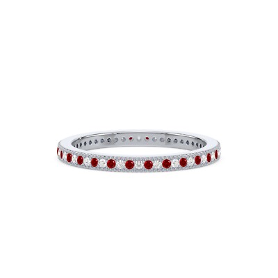 Ruby & Diamond Milgrain Eternity Wedding Band In 14K White Gold ...