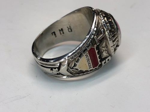MILTON UNION HIGH CLASS RING JOHN ROBERTS 10K WHITE GOLD 1971 BULLDOG WISDOM RED - Picture 9 of 11