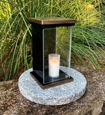 Grablaterne Sockel Grablampe  Grableuchte Grablicht Grabschmuck Schwarz Silber