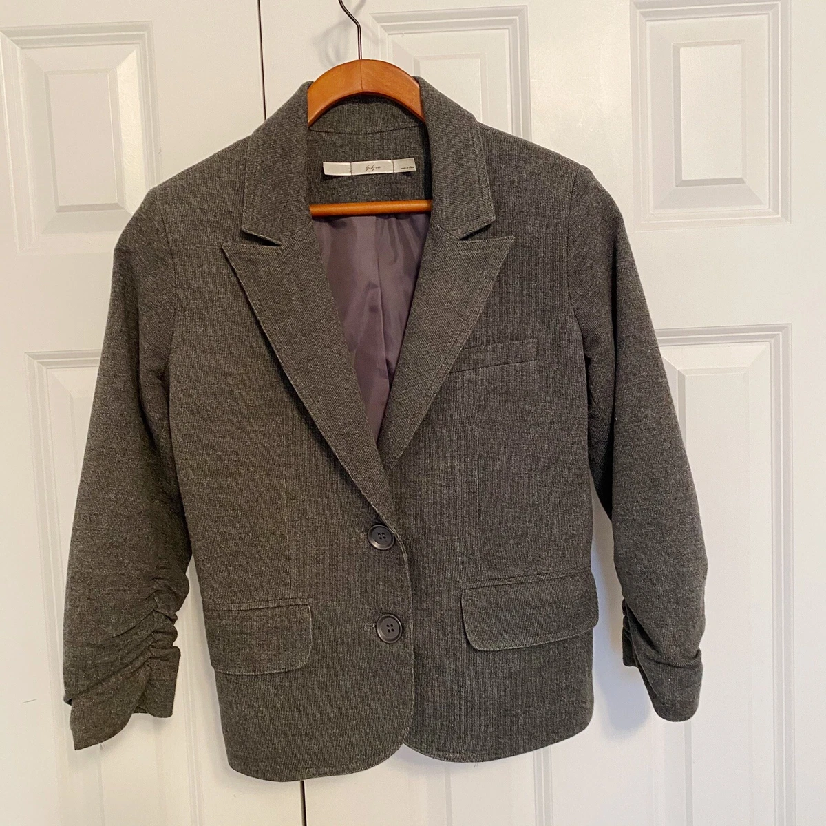 Gibson Grey Knit Blazer with Ruched Sleeves Size XS | eBay