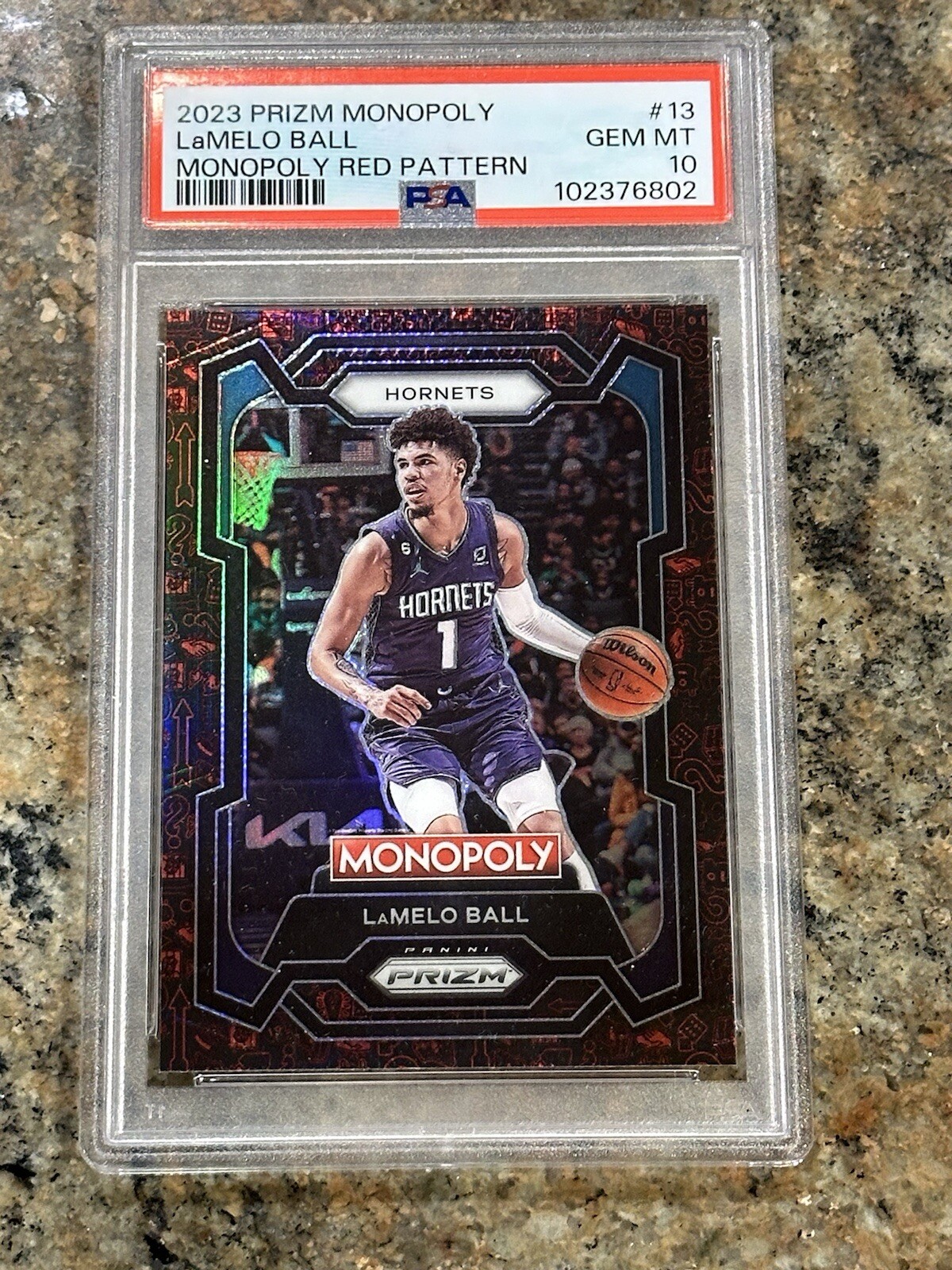 PSA 10 2023 PANINI PRIZM MONOPOLY RED PATTERN LaMELO BALL #13 Hornets Sp
