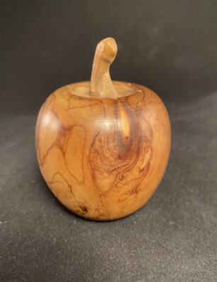 Vtg Burlwood Hand-Turned Apple Solid Wood Walnut? 2 3/4  Tall Quality