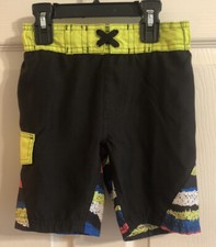 Boys, Wave Zone, Swim Trunks, Black  Bright Multi-Colors, Size XS 5 