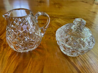 Beautiful Cut Glass Creamer and Sugar Bowl w Lid--Perfect