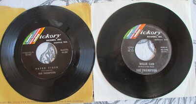 Sue Thompson 2ea 45s Paper Tiger Willie Can 1962-64 VG+ Hickory Label