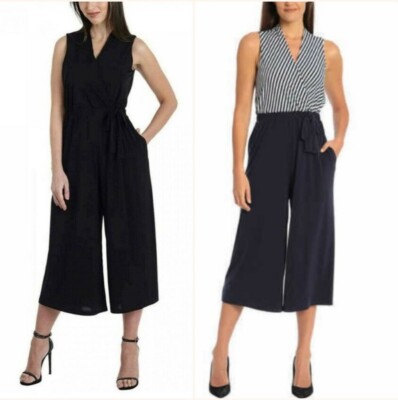 New Sandra Darren Women's Elastic Waist Sleeveless Relaxed Jumpsuit Wide  Leg