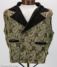 Steampunk Vest Men's Black  Tan Brocade  Velvet Double Breasted Full Back Vest