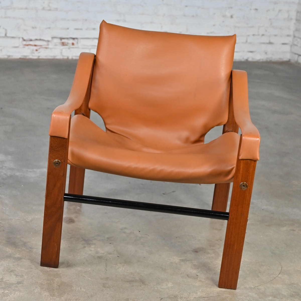 1960's MCM Chelsea Arkana Safari Chair Maurice Burke Cognac Faux