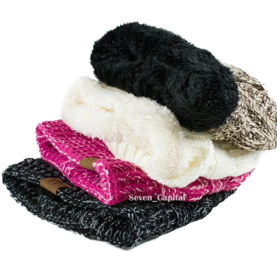 女士男式懒散针织冬季羊毛豆帽宽松滑雪毛皮温暖头骨帽 — 第 3/3 张图片