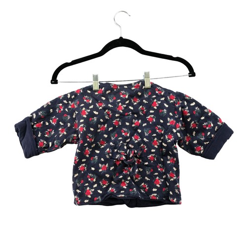 VTG 90s Laura Ashley Baby Girls 12-18M Fleece Floral Jacket Blue Red Cardigan - Picture 2 of 10