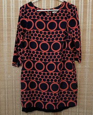 Boden Black and Coral Circle-Print  Mini Shift Dress 8R (runs small)