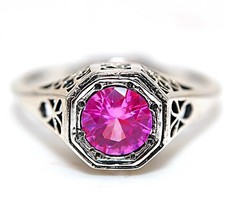 2CT Treated Pink Sapphire 925 Sterling Silver Filigree Ring Jewelry Sz 7 FB9-9