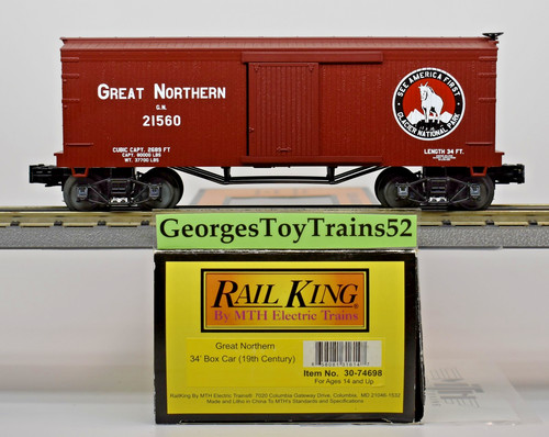 MTH RAILKING 3-RL #21560 GN GRAN NORTE SIGLO XIX 34' VAGÓN DE CAJA 30-74698 NUEVO EN CAJA | Condition: New