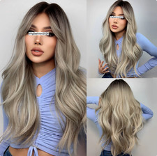 Real Human Hair Wig New Fashion For Women's Long Brown Mix Blonde Curly Wig 26In
