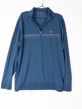 Travis Mathew 1/4 Zip Sweater Mens XL Blue Striped Puallover Golf Performance