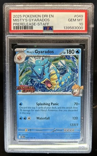 2025 Pokemon Destined Rivals Misty's Gyarados Promos Staff Holo #049/182 PSA 10