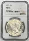 1923-P $1 Peace Dollar NGC AU58 90% Silver Philadelphia US Coin