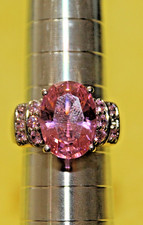 STS Pink Topaz 14mm x 10mm stone 925 Silver Cocktail ring size 7-pre-owned