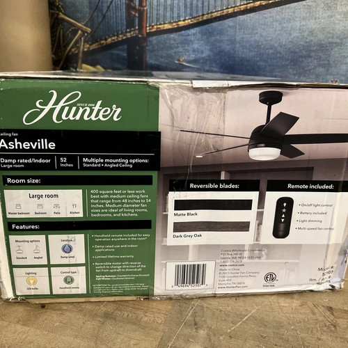 Hunter Fan 52 inch Asheville Matte Black Ceiling Fan w Light Remote Low Profile - Picture 4 of 4
